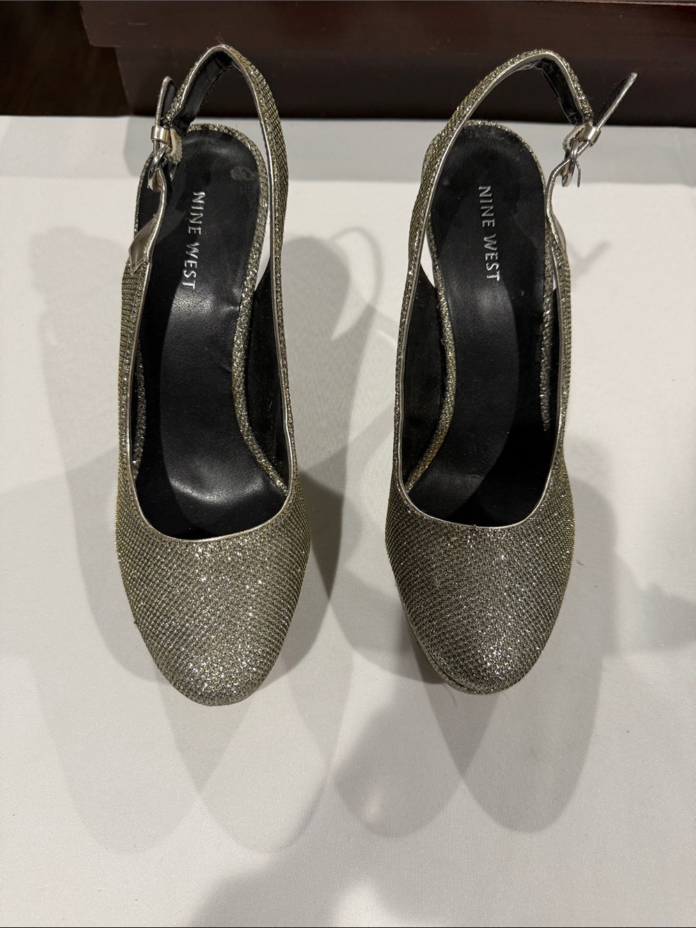 Nine West Glitter Gold Slingback Heels